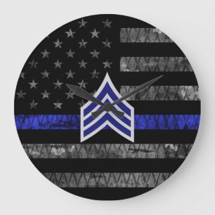 Sergeant Stripes Thin Blue Line Disted Flag Grote Klok