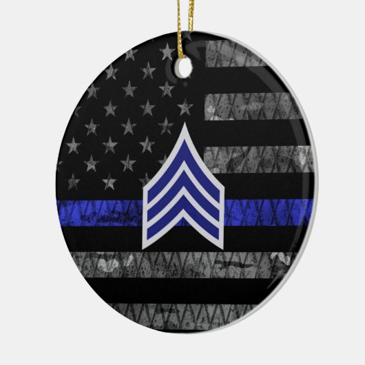 Sergeant Stripes Thin Blue Line Disted Flag Keramisch Ornament (Links)