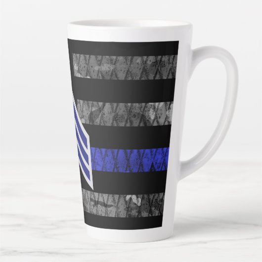 Sergeant Stripes Thin Blue Line Disted Flag Latte Mok (Rechts)