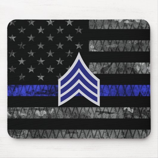 Sergeant Stripes Thin Blue Line Disted Flag Muismat (Voorkant)