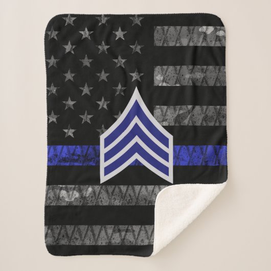 Sergeant Stripes Thin Blue Line Disted Flag Sherpa Deken (Voorkant)