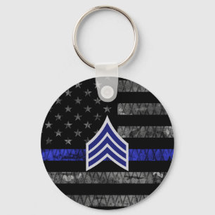 Sergeant Stripes Thin Blue Line Disted Flag Sleutelhanger
