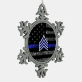 Sergeant Stripes Thin Blue Line Disted Flag Tin Sneeuwvlok Ornament (Links)