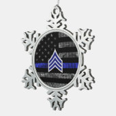 Sergeant Stripes Thin Blue Line Disted Flag Tin Sneeuwvlok Ornament (Rechts)