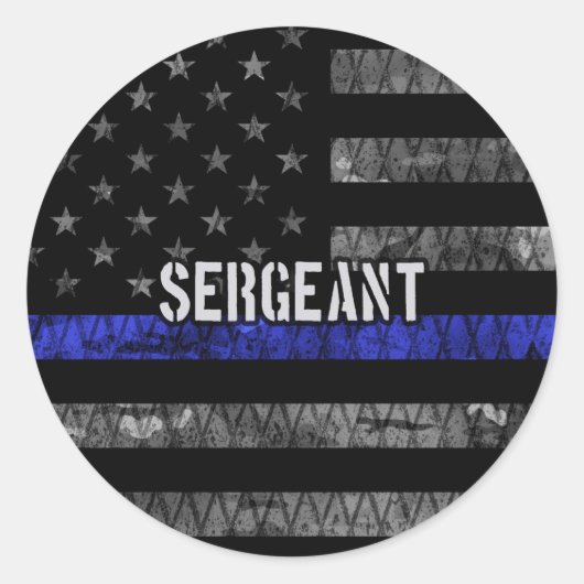 Sergeant Thin Blue Line Distress Vlag Ronde Sticker (Voorkant)