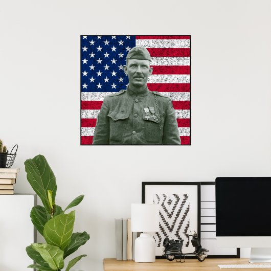 Sergeant York en de Amerikaanse vlag — Grens Poster (Thuiskantoor)