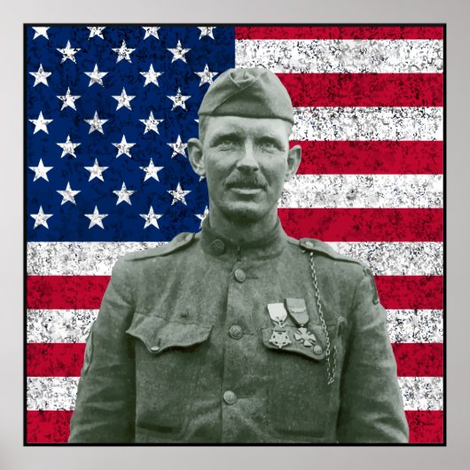 Sergeant York en de Amerikaanse vlag — Grens Poster (Voorkant)