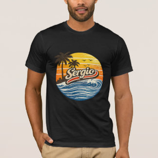 Sergio Retro Zonsondergang Naamontwerp T-shirt