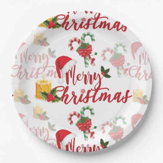 Serie met prettige kerstkalligrafie papieren bordje (Voorkant)