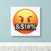 Serieus gezicht met symbolen die de mond bedekken canvas afdruk (Insitu (Houten vloer))