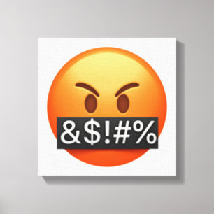 Serieus gezicht met symbolen die de mond bedekken canvas afdruk