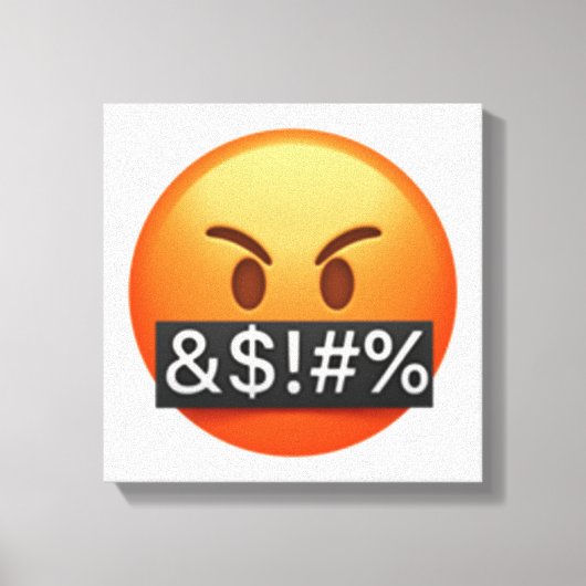 Serieus gezicht met symbolen die de mond bedekken canvas afdruk (Voorkant)