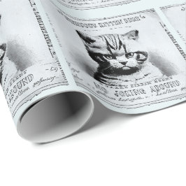 Serieuze kitten, oude krant gepersonaliseerd cadeaupapier