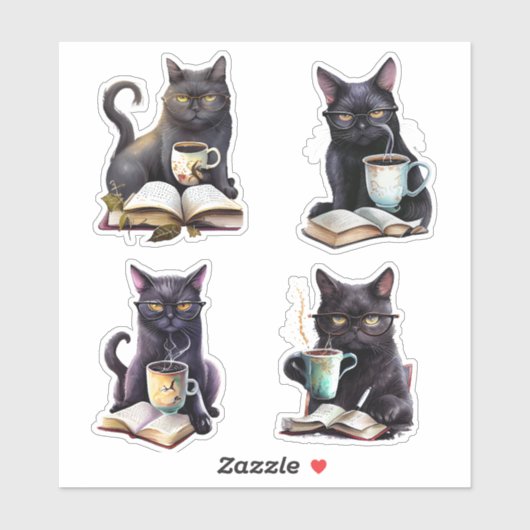 Serieuze koffie katten sticker (Vel)