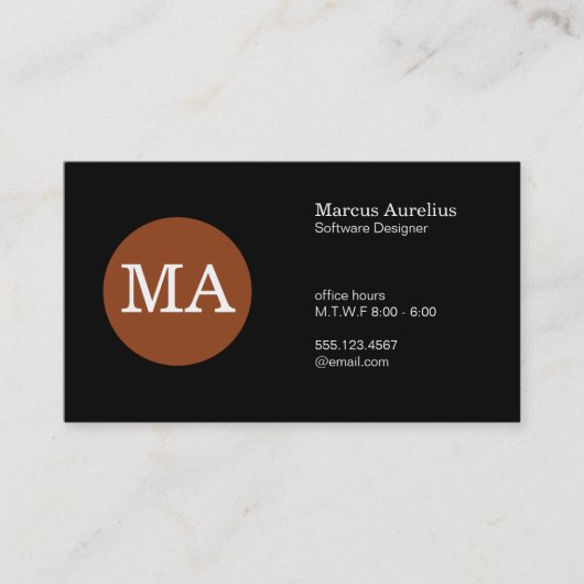 Serif Type Monogram Bronze Cirkel Visitekaartje (Voorkant)