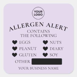 Sering Allergie Waarschuwing Bakkerij Cake Voedsel Vierkante Sticker