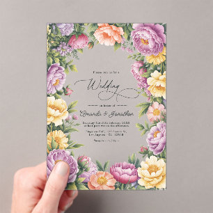 Sering, Boter Geel en Bleek Koraal Bloemen Bruilof Acryl Uitnodigingen