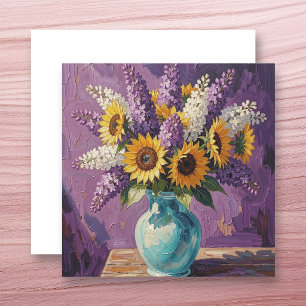 Sering en zonnebloemen Botanisch ontwerp blanco Kaart