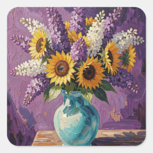 Sering en zonnebloemen Botanisch ontwerp Vierkante Sticker