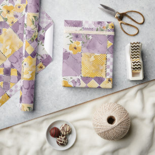 Sering Geel Quilt Gingham Cottagecore Bloem Cadeaupapier