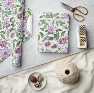 Sering Groen Witte Vintage Botanische Bloemen Cadeaupapier