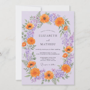 Sering Oranje Wilde Bloemen Bruiloft Kaart