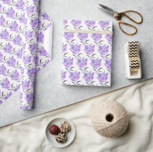 Sering Paarse Bloemen Waterverf Natuur Patroon Cadeaupapier