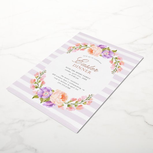 Sering Streep en Bloesem Pasen Dinner Folie Uitnodiging (Gedraaid)