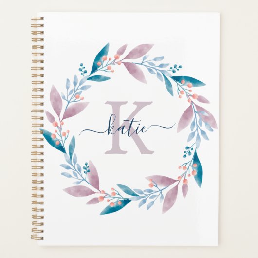 Sering Waterverf Bloemenkrans Monogram Planner (Voorkant)