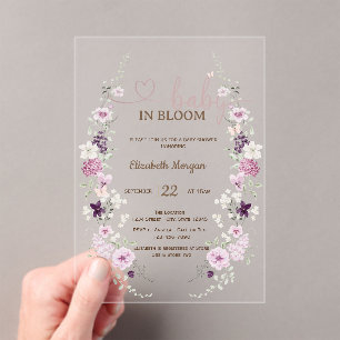 Sering Wilde Bloemen Vlinders Roze Strepen Acryl Uitnodigingen