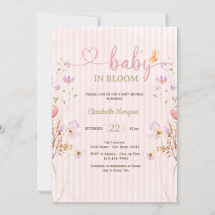 Sering Wilde Bloemen Vlinders Strepen Baby Shower Kaart