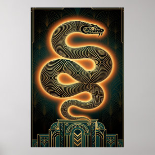 Serpent Décor Art Déco Orné en Or