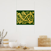 Serpent doré celtique sur affiche vert foncé (Cuisine)
