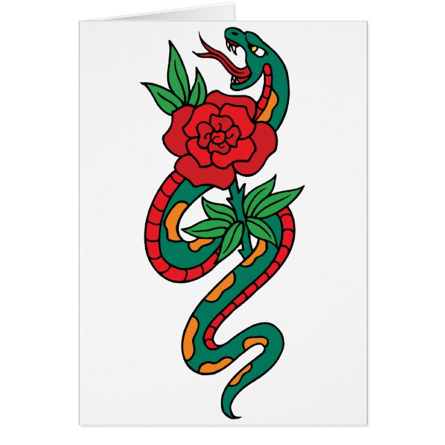 Serpent enveloppé autour d'un tatouage rose rouge (Devant)