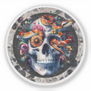 Serpent Floral Avec Sticker Crâne.