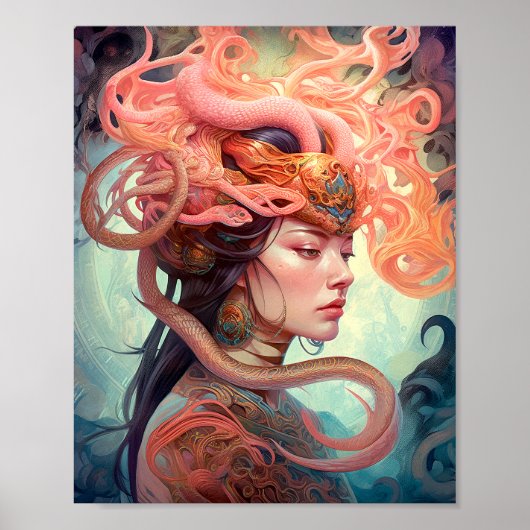 Serpent Hair Lady Fantasy Art Poster (Voorkant)