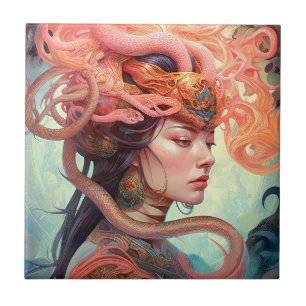 Serpent Hair Lady Fantasy Art Tegeltje