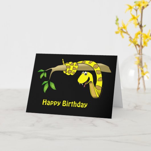 Serpent jaune dans un arbre Reptile Carte d'annive (Fleur jaune)