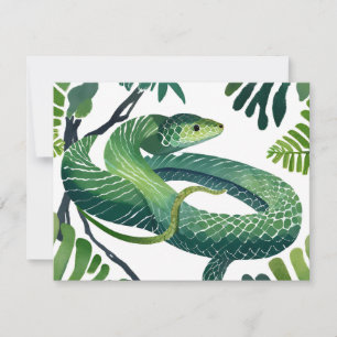Serpent Vert Année du Serpent Carte Aquarelle