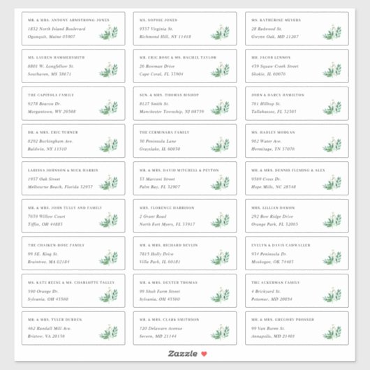Serre | Étiquettes de adresse individuels (Feuille)