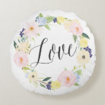 Serre florale Pastel Spring | Love Coussin<br><div class="desc">Coussin Whimsical avec des fleurs pastel aquarelle et calligraphie moderne.</div>