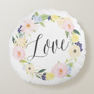 Serre florale Pastel Spring   Love Round Coussin