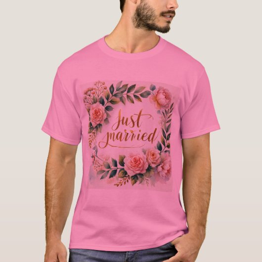 Serre Florale Romantique Juste Marié Mens Tshirt (Devant)