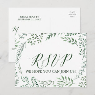 Serre rustique avec Feuilles verts Menu Choix RSVP