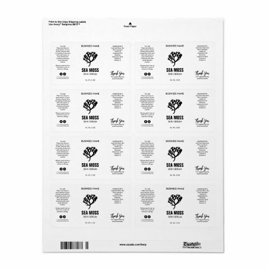 Sérum de mousse de mer Étiquettes (Feuille entière)