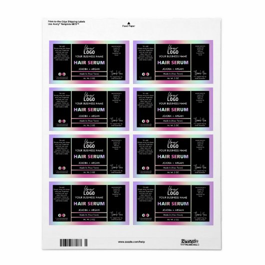 Sérum holographique arc-en-ciel Étiquette (Feuille entière)