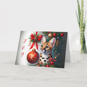 Serval Cat Naast Rode Ornament Kerst Kaart
