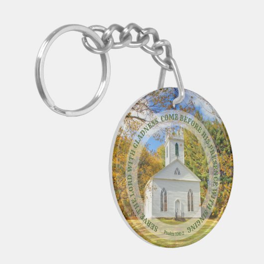 Serve with gladness New England Church in Herfst Sleutelhanger (Voorkant Links)