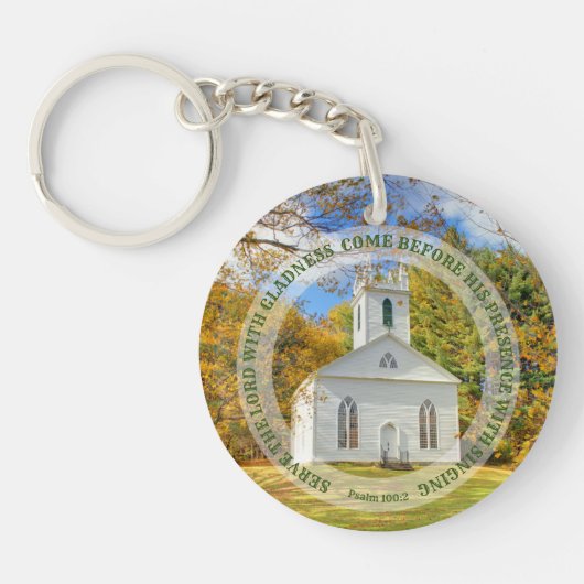 Serve with gladness New England Church in Herfst Sleutelhanger (Voorkant)