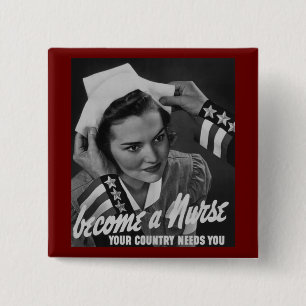 Serve Your Country Word een verpleegster Vierkante Button 5,1 Cm